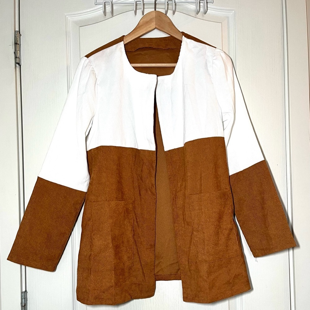 Unbranded Colorblock Corduroy Open Front Jacket Oversized Fit Boho Streetwear